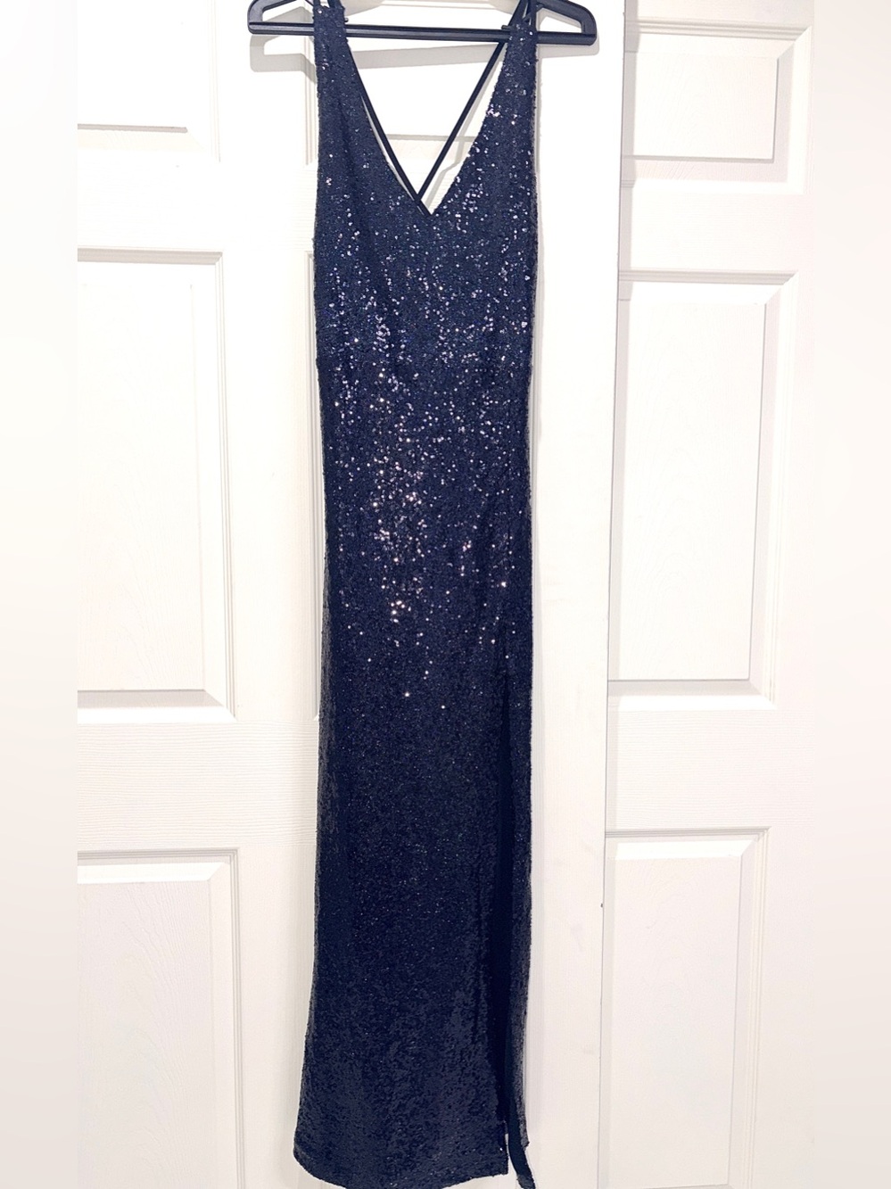 Fashion Nova Black Sequin V-Neck Maxi Dress
